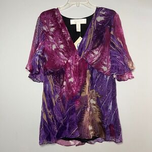 AMERICAN GLAMOUR BADGLEY MISCHKA Babydoll Silk Tunic Top Large Dark Fairy Y2K